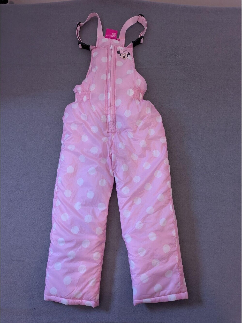 Disney Ski Pants Girls 6 Pink Minnie Mouse Polka Dot Snow Bib Winter Insulated
